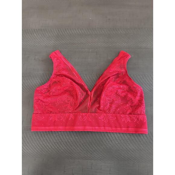 Wacoal Bralette Womens 36 Large Red Lace Mesh Wire Free Sheer Floral 810340 Sexy - Picture 2 of 5